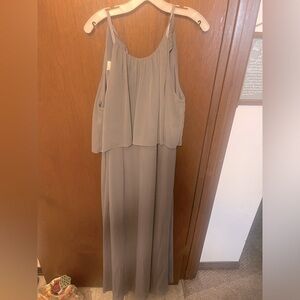 Grey floor length gown from David’s Bridal